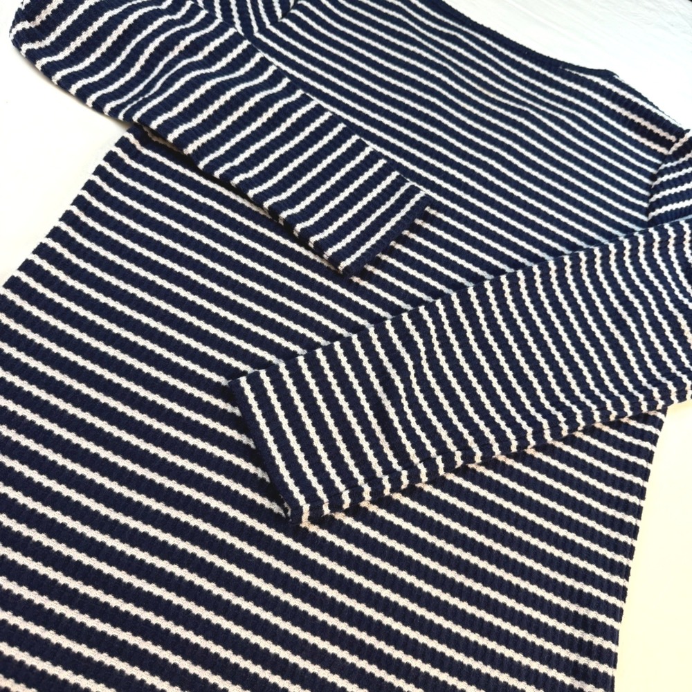 Loft Waffle Knit Top Womens L Navy Blue White Striped Long Sleeve Casual NWT - Picture 8 of 9
